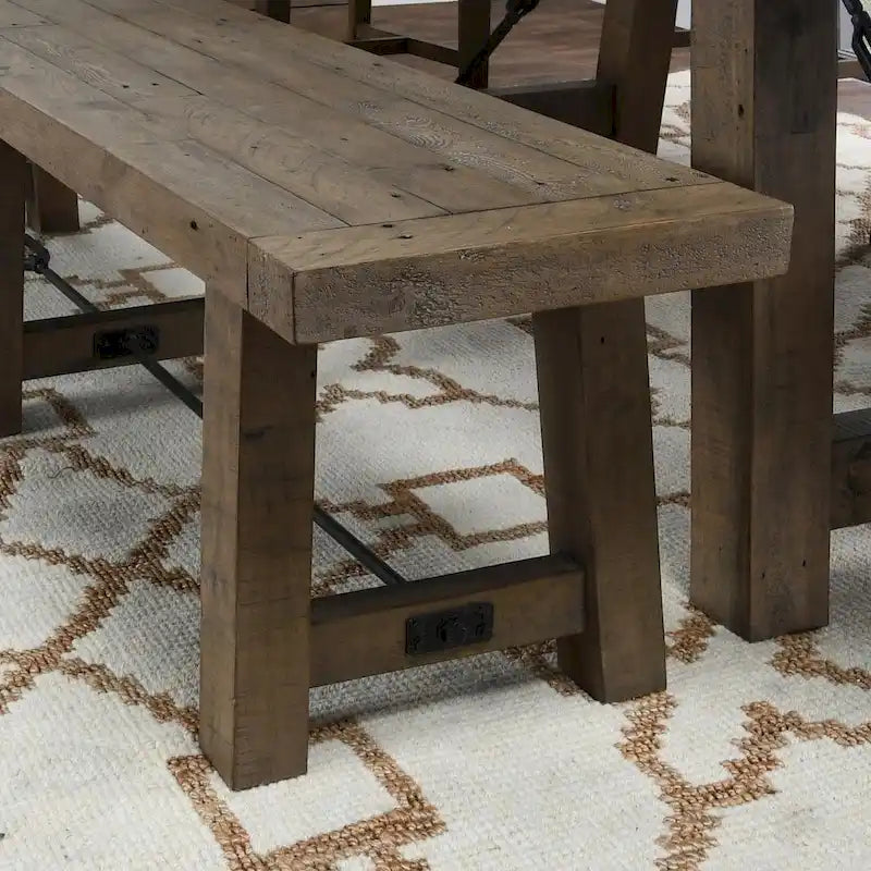 Banc de salle à manger en bois massif de pin recyclé brun vieilli avec accents métalliques