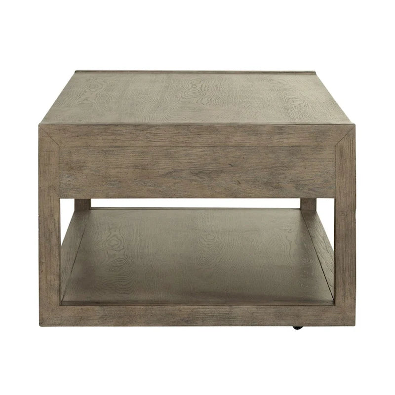 Table basse taupe poussiéreuse avec tiroirs et étagère inférieure