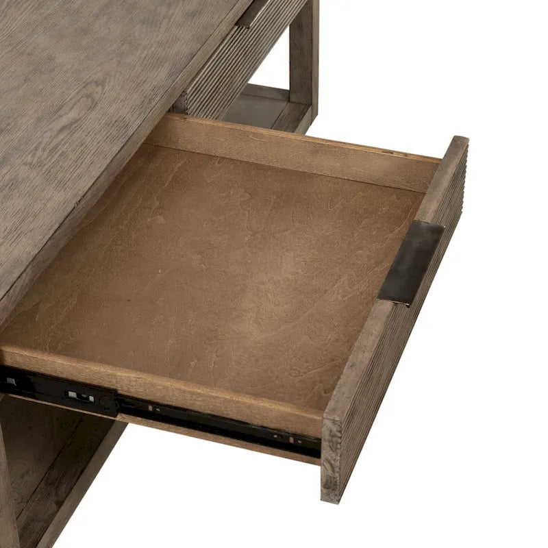 Table basse taupe poussiéreuse avec tiroirs et étagère inférieure