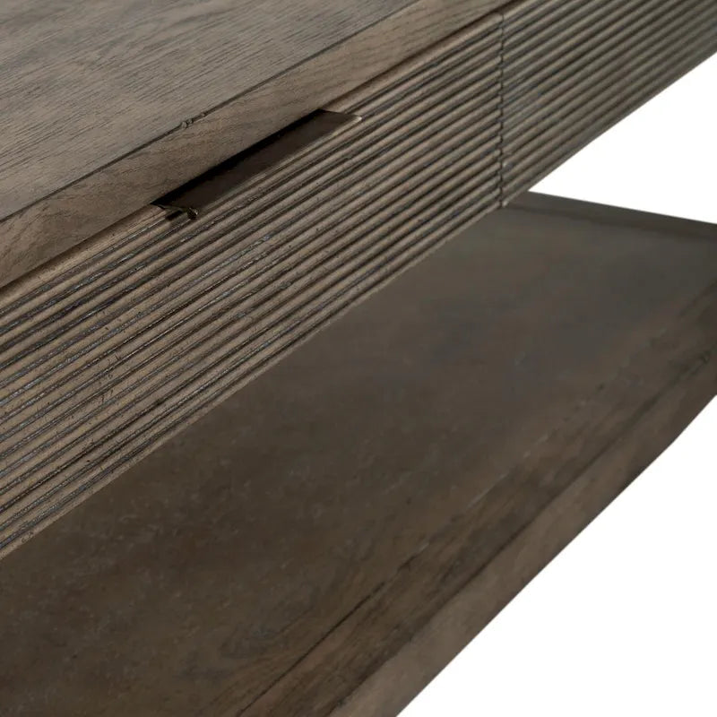 Table basse taupe poussiéreuse avec tiroirs et étagère inférieure