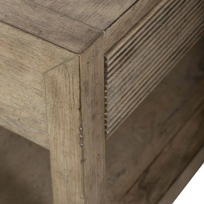 Table basse taupe poussiéreuse avec tiroirs et étagère inférieure