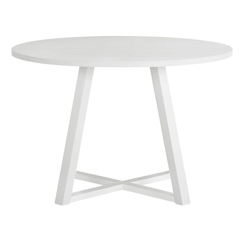 Table à manger ronde blanche moderne avec piètement croisé en tréteau