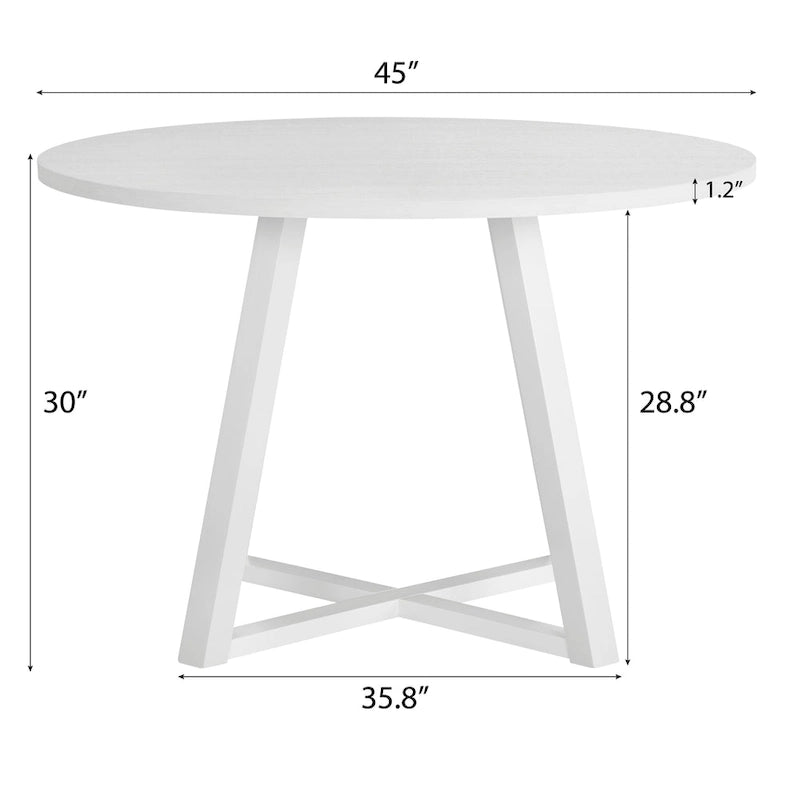 Table à manger ronde blanche moderne avec piètement croisé en tréteau