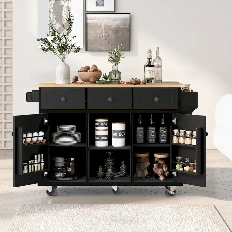 Desserte de cuisine roulante avec 3 tiroirs, meuble de rangement et plan de travail en bois, Gris bleu