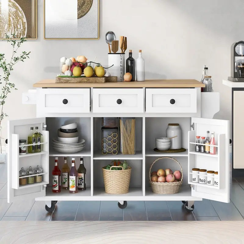 53 in. W MDF Kitchen Island with Countertop and Storage Cabinet