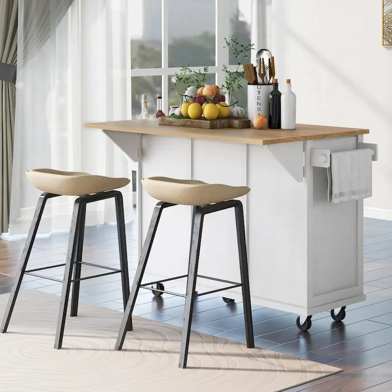 Desserte de cuisine roulante avec 3 tiroirs, meuble de rangement et plan de travail en bois, Gris bleu