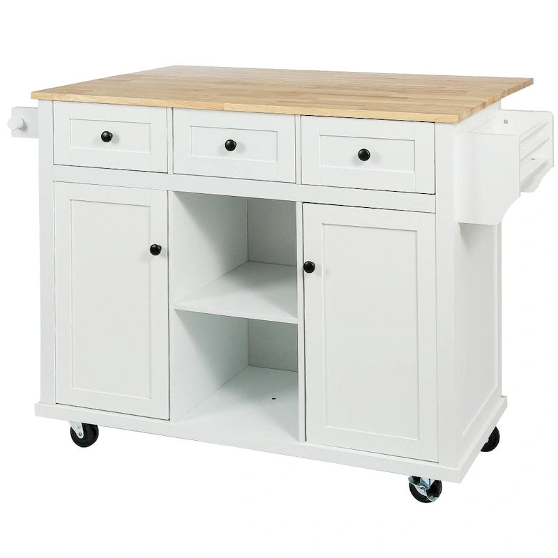 Desserte de cuisine roulante avec 3 tiroirs, meuble de rangement et plan de travail en bois, Gris bleu