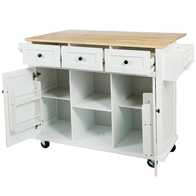Desserte de cuisine roulante avec 3 tiroirs, meuble de rangement et plan de travail en bois, Gris bleu
