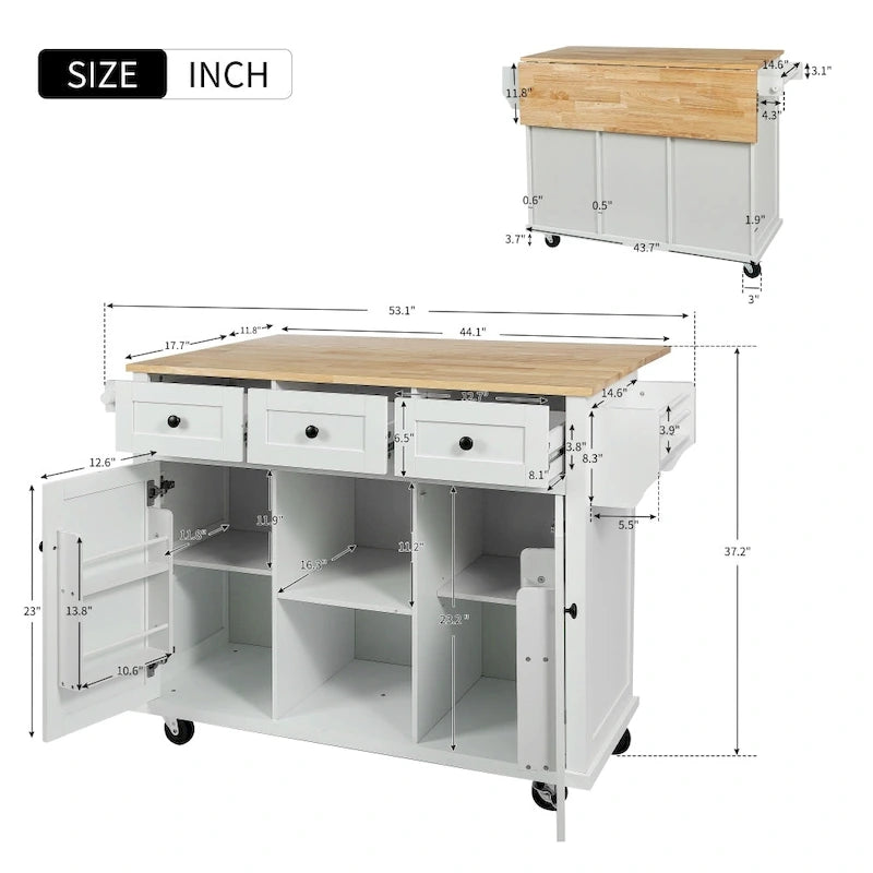 Desserte de cuisine roulante avec 3 tiroirs, meuble de rangement et plan de travail en bois, Gris bleu