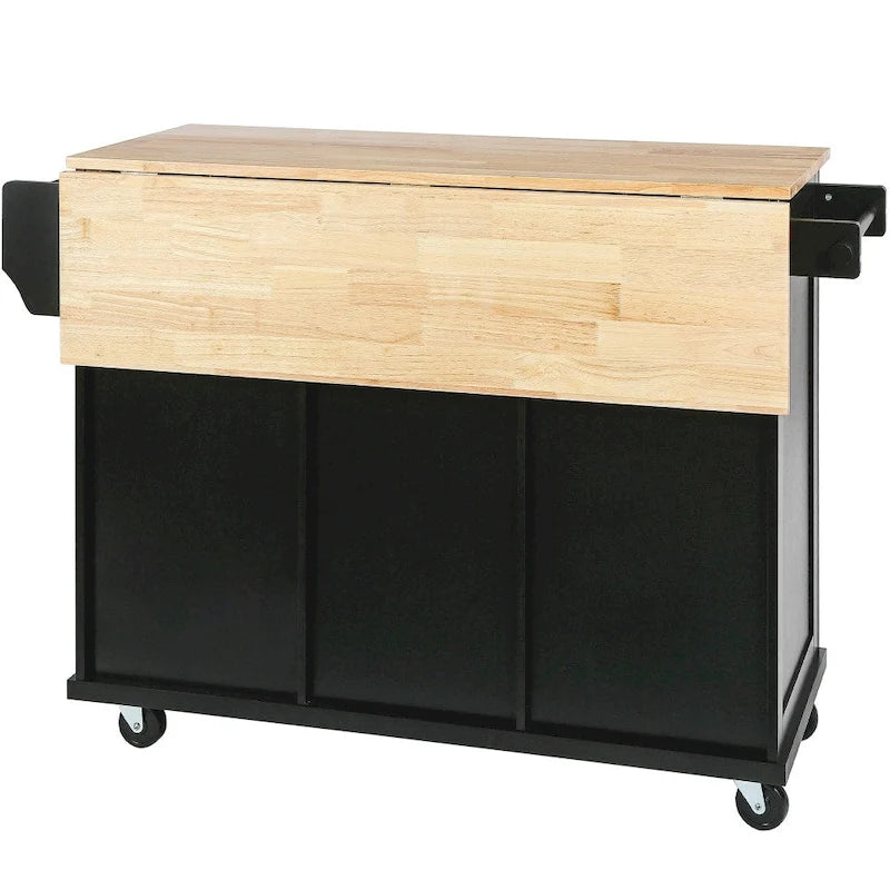 Desserte de cuisine roulante avec 3 tiroirs, meuble de rangement et plan de travail en bois, Gris bleu
