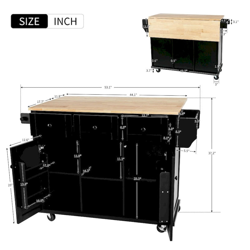 Desserte de cuisine roulante avec 3 tiroirs, meuble de rangement et plan de travail en bois, Gris bleu