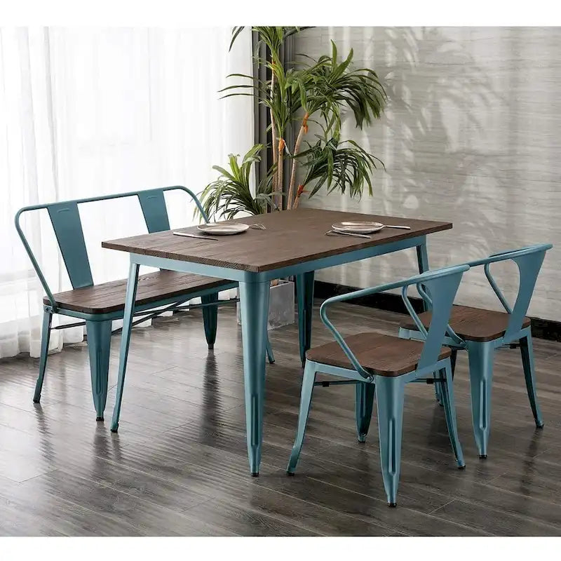 Banc industriel en métal avec assise et dossier en bois Cuivre marron rustique