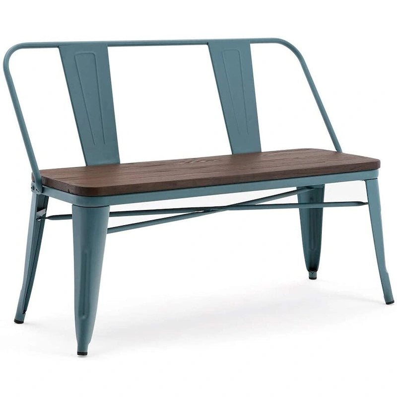 Banc industriel en métal avec assise et dossier en bois Cuivre marron rustique