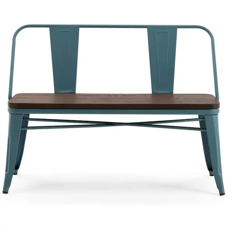 Banc industriel en métal avec assise et dossier en bois Cuivre marron rustique