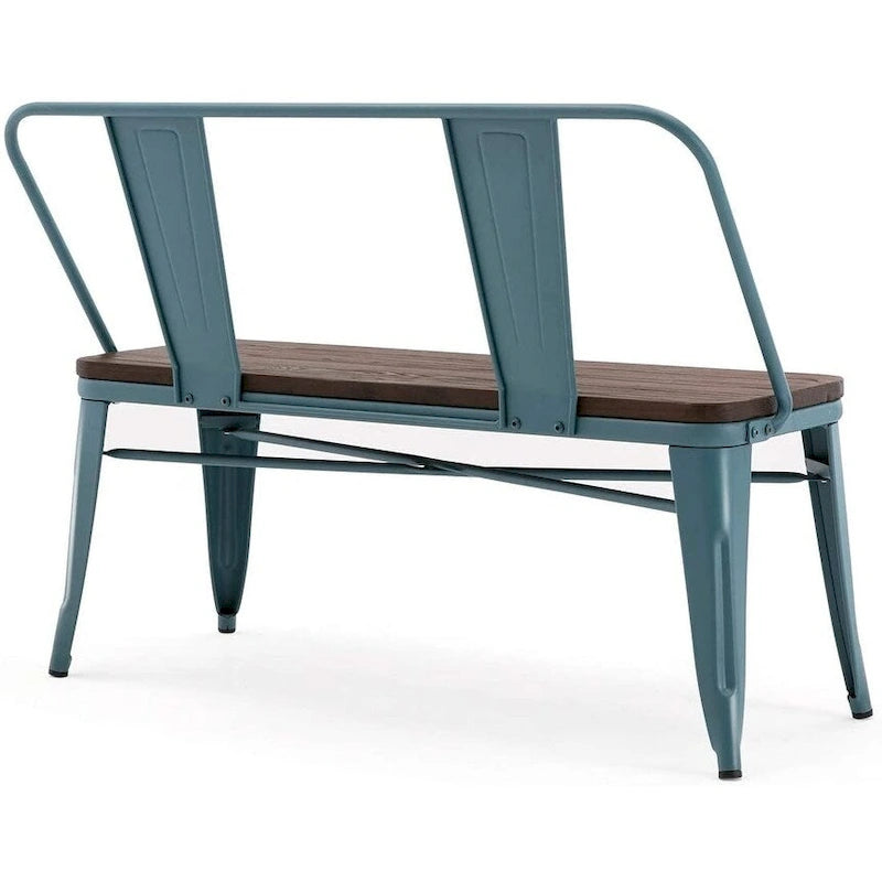 Banc industriel en métal avec assise et dossier en bois Cuivre marron rustique