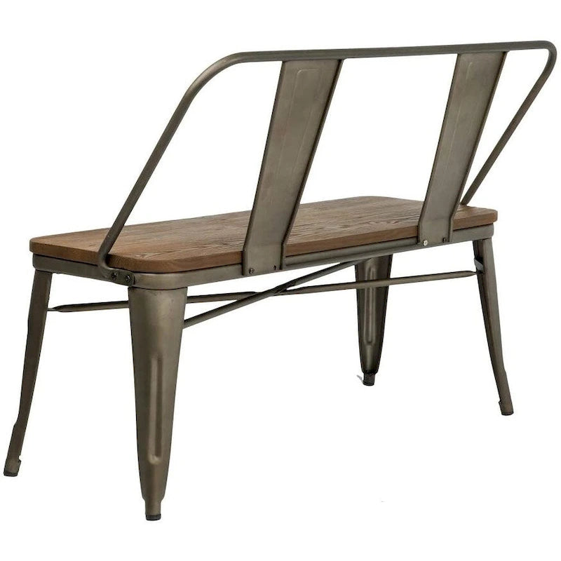 Banc industriel en métal avec assise et dossier en bois Cuivre marron rustique