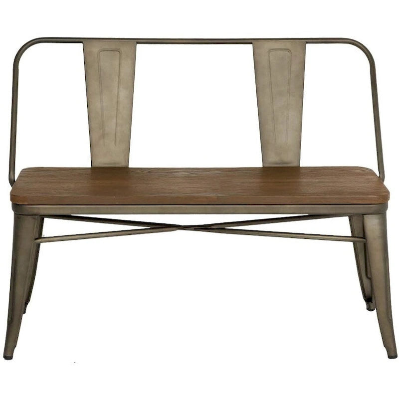Banc industriel en métal avec assise et dossier en bois Cuivre marron rustique