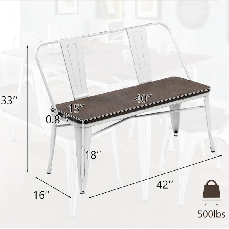 Banc industriel en métal avec assise et dossier en bois Cuivre marron rustique
