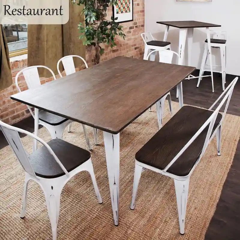 Banc industriel en métal avec assise et dossier en bois Cuivre marron rustique