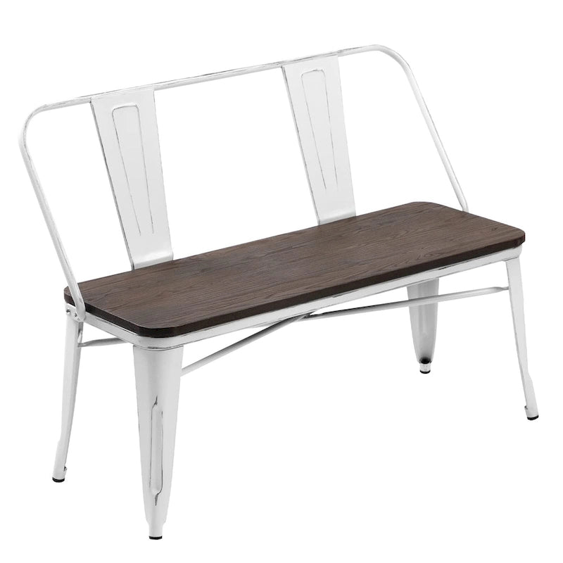 Banc industriel en métal avec assise et dossier en bois Cuivre marron rustique