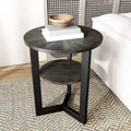 Table d'appoint ronde en métal à 2 niveaux avec étagère de rangement, noire