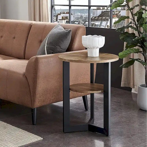 Table d'appoint ronde en métal à 2 niveaux avec étagère de rangement, noire