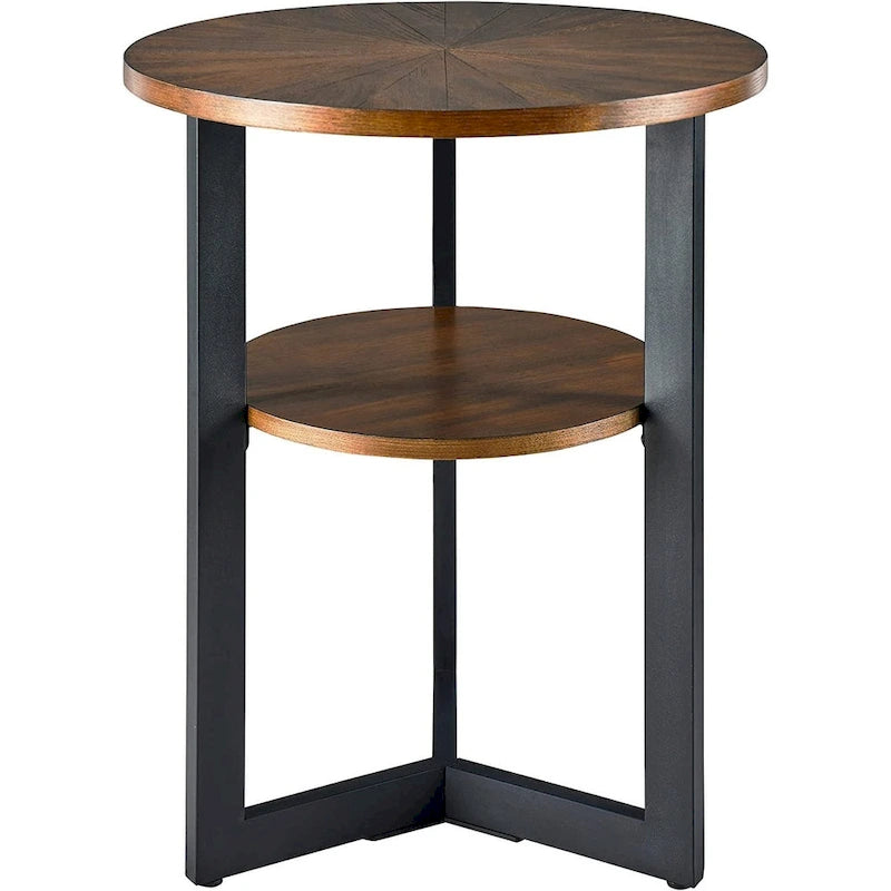 Table d'appoint ronde en métal à 2 niveaux avec étagère de rangement, noire