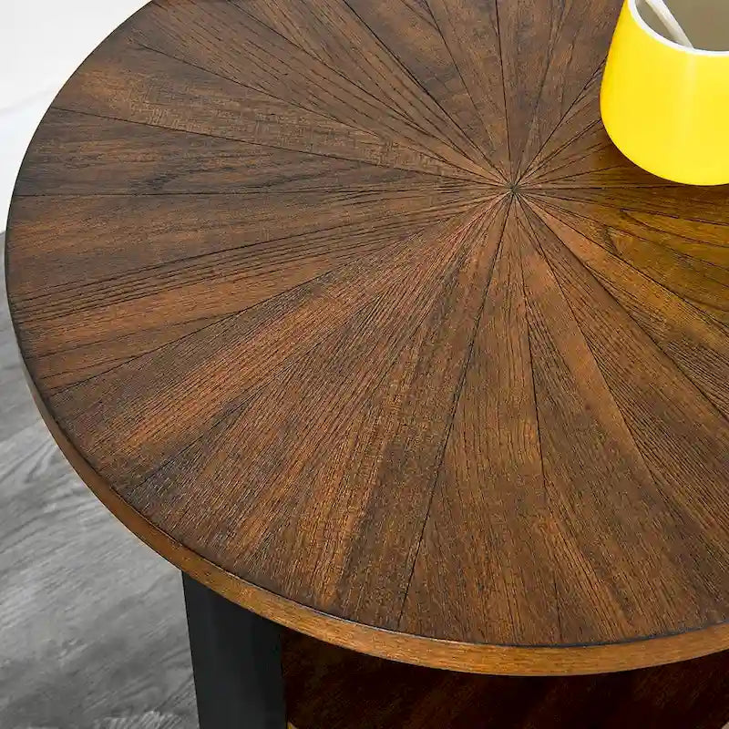 Table d'appoint ronde en métal à 2 niveaux avec étagère de rangement, noire