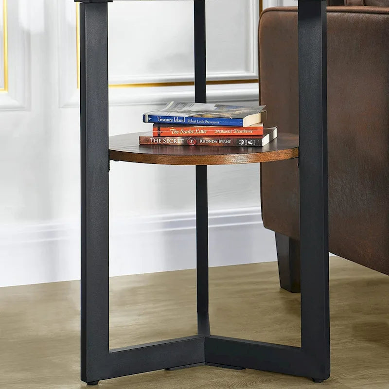 Table d'appoint ronde en métal à 2 niveaux avec étagère de rangement, noire