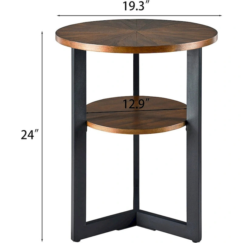 Table d'appoint ronde en métal à 2 niveaux avec étagère de rangement, noire