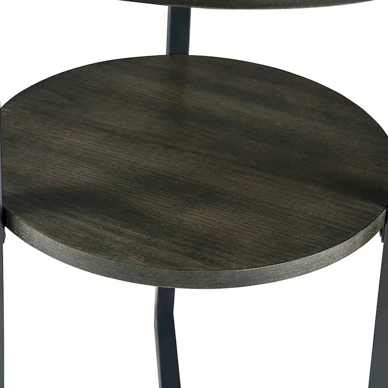Table d'appoint ronde en métal à 2 niveaux avec étagère de rangement, noire