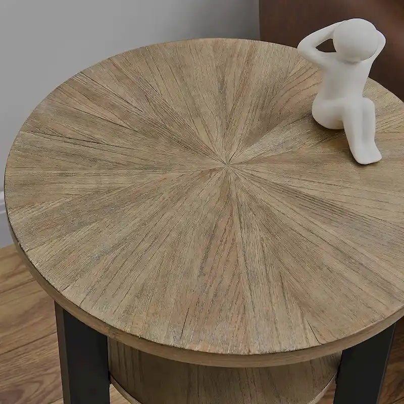 Table d'appoint ronde en métal à 2 niveaux avec étagère de rangement, noire