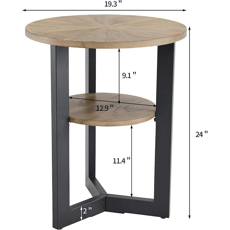Table d'appoint ronde en métal à 2 niveaux avec étagère de rangement, noire