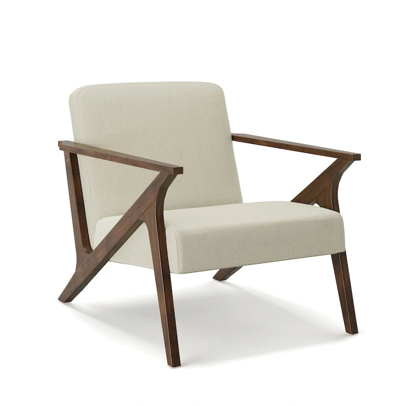 Fauteuil d'appoint rembourré à cadre en bois massif style Mid-Century Modern