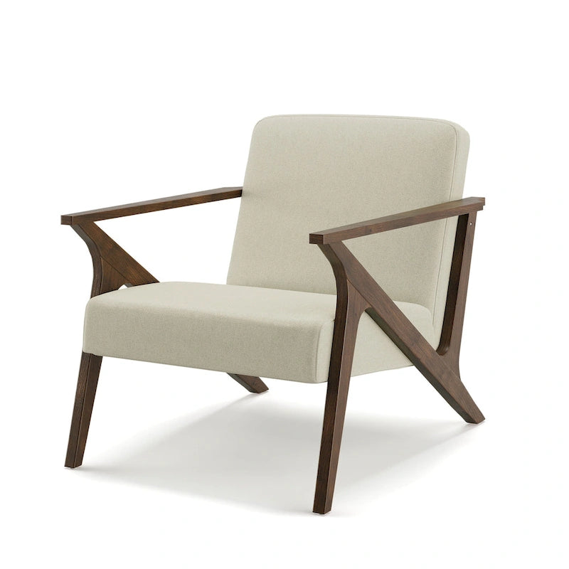 Fauteuil d'appoint rembourré à cadre en bois massif style Mid-Century Modern