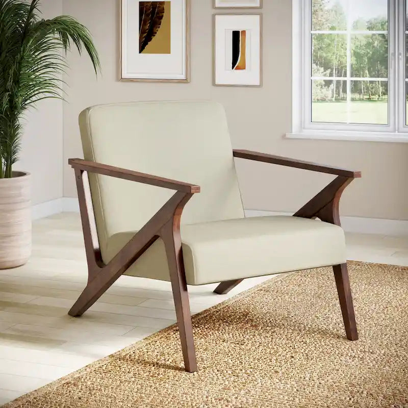 Fauteuil d'appoint rembourré à cadre en bois massif style Mid-Century Modern