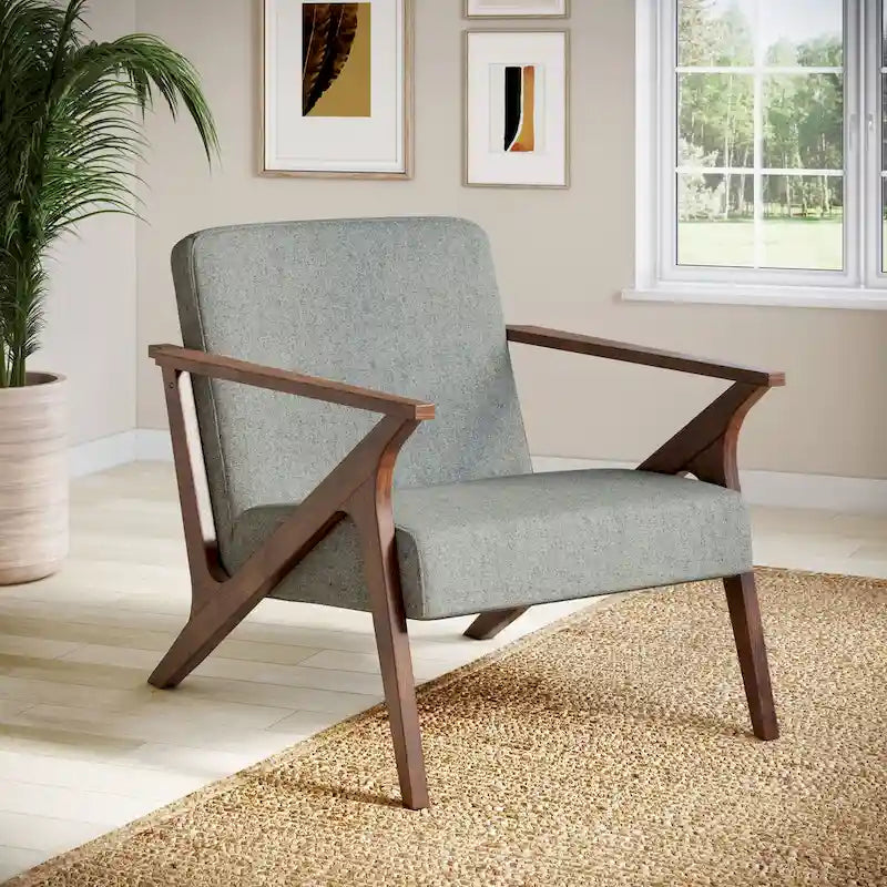 Fauteuil d'appoint rembourré à cadre en bois massif style Mid-Century Modern