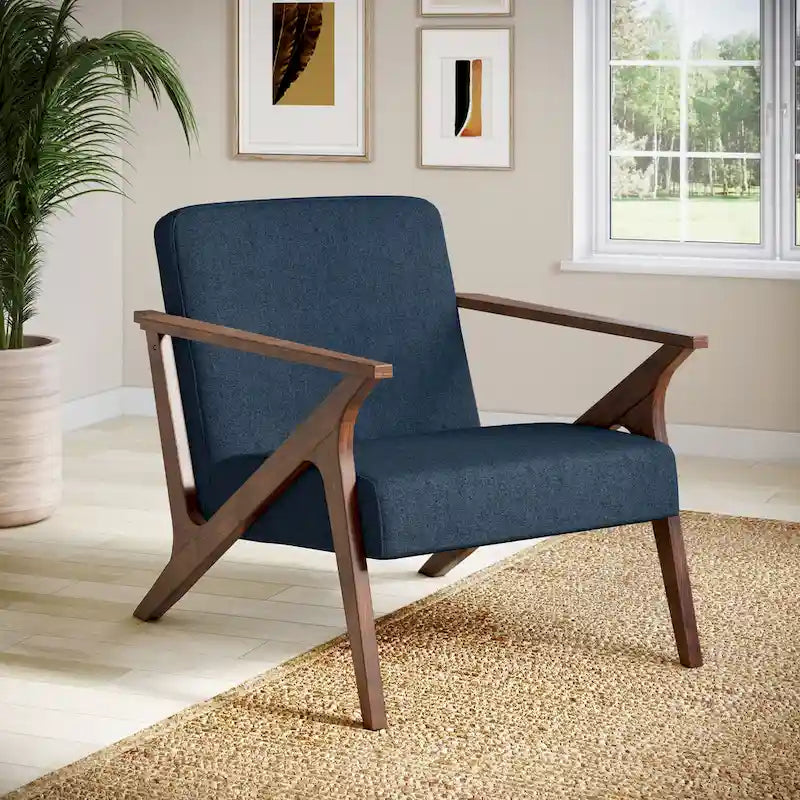Fauteuil d'appoint rembourré à cadre en bois massif style Mid-Century Modern