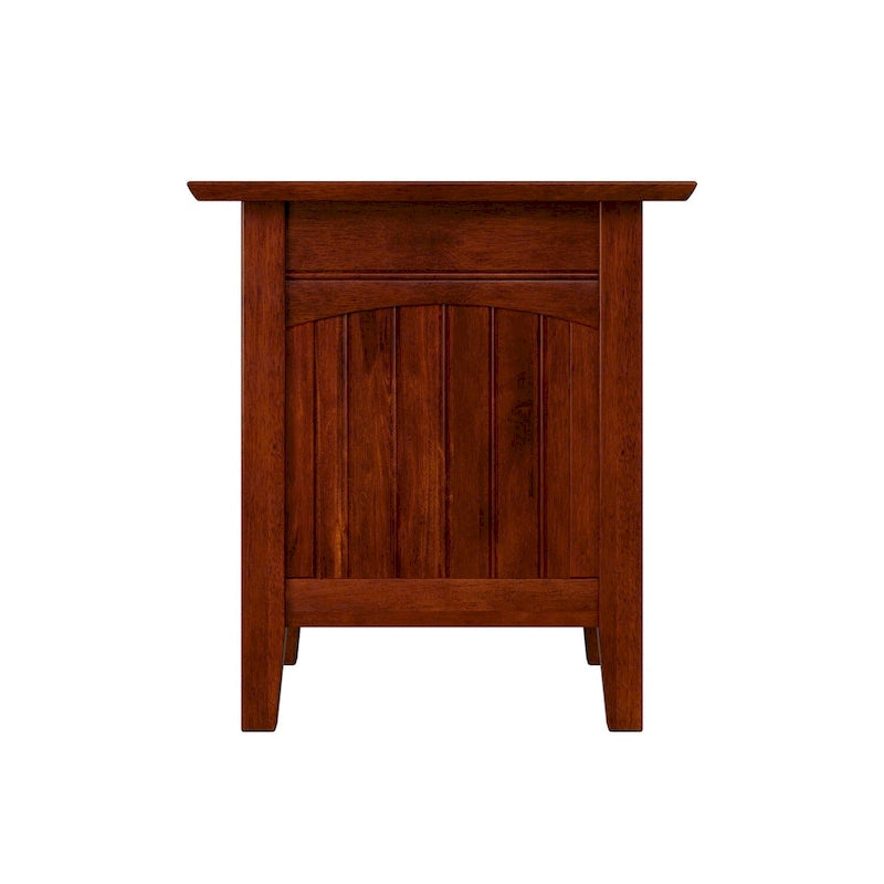Table d'appoint rustique en bois massif avec station de recharge USB, finition noyer