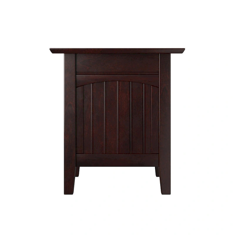 Table d'appoint rustique en bois massif avec station de recharge USB, finition noyer