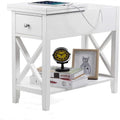 Table d'appoint à plateau relevable en X avec tiroir et étagère ouverte, blanc