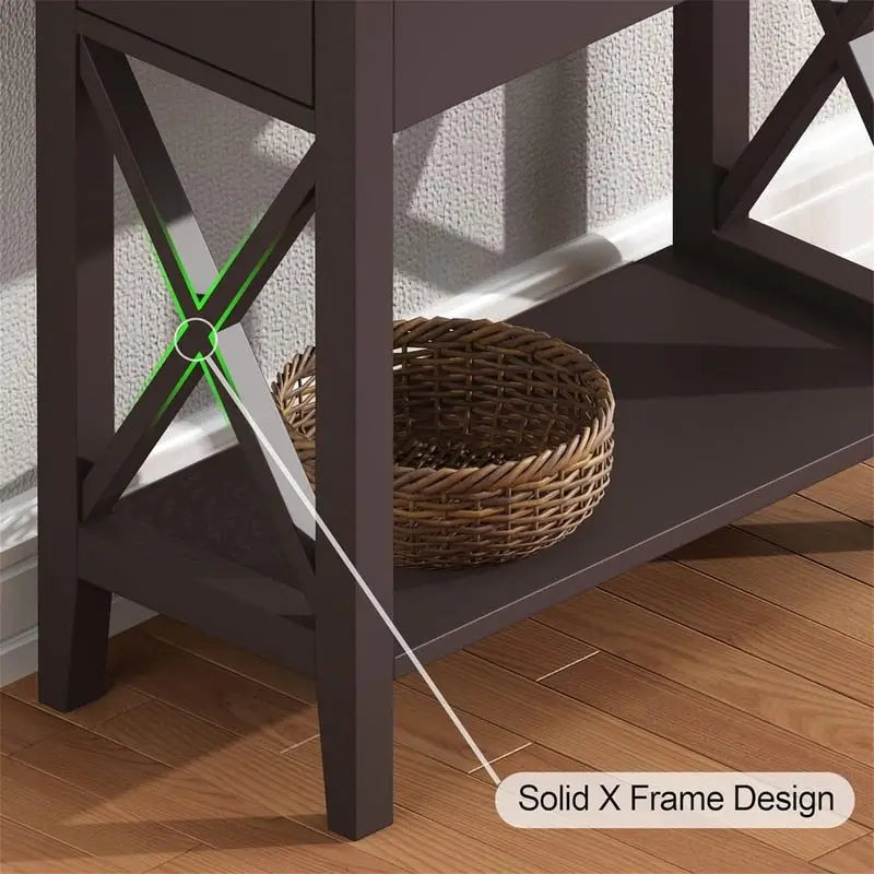 Table d'appoint à plateau relevable en X avec tiroir et étagère ouverte, blanc