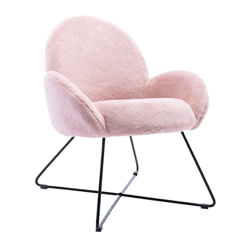 Fauteuil d'appoint moderne en polaire bouclette avec piètement croisé en métal