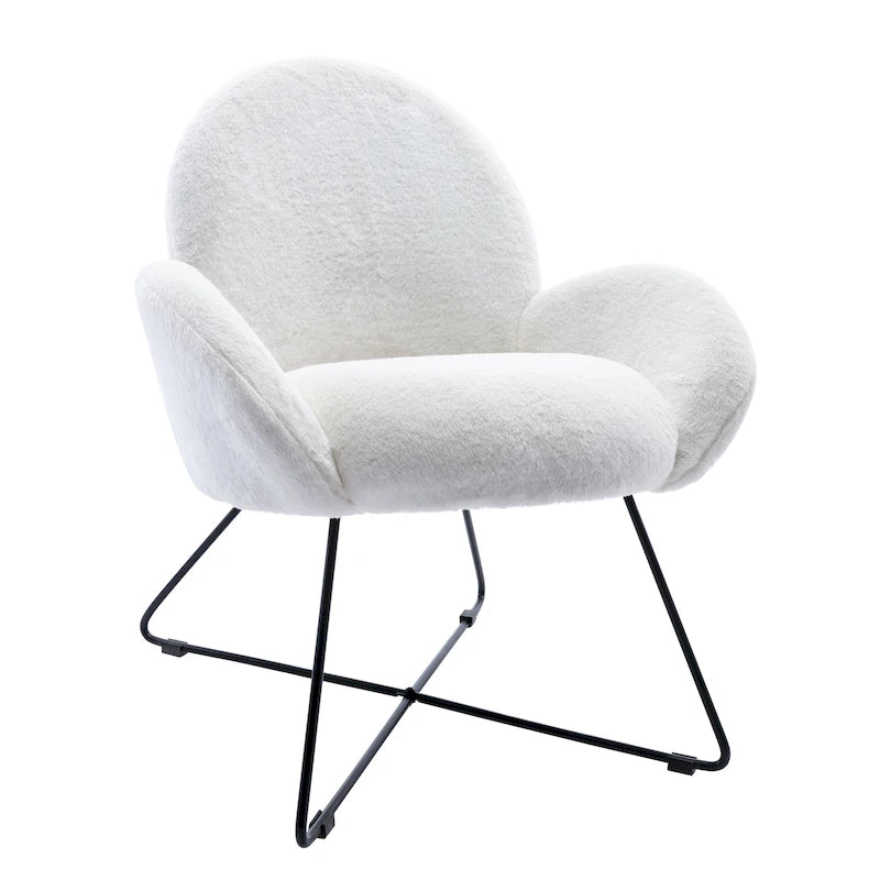 Fauteuil d'appoint moderne en polaire bouclette avec piètement croisé en métal