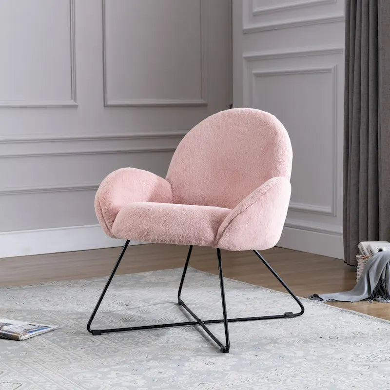 Fauteuil d'appoint moderne en polaire bouclette avec piètement croisé en métal