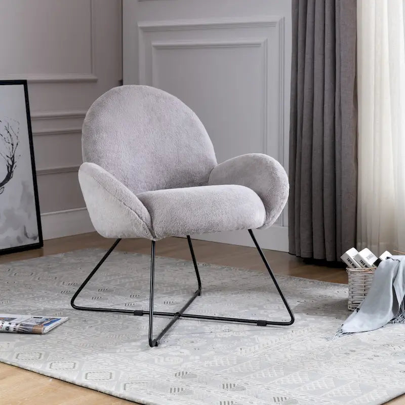 Fauteuil d'appoint moderne en polaire bouclette avec piètement croisé en métal