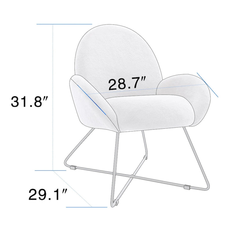 Fauteuil d'appoint moderne en polaire bouclette avec piètement croisé en métal