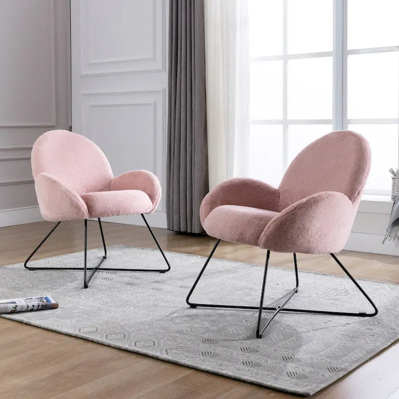 Fauteuil d'appoint moderne en polaire bouclette avec piètement croisé en métal