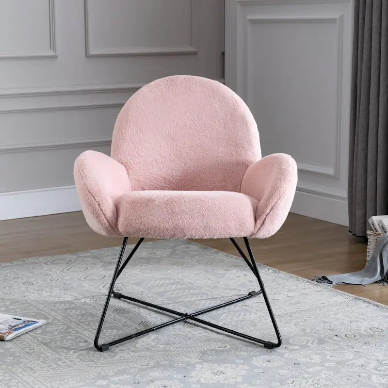 Fauteuil d'appoint moderne en polaire bouclette avec piètement croisé en métal