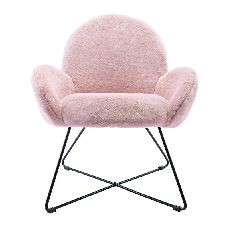Fauteuil d'appoint moderne en polaire bouclette avec piètement croisé en métal